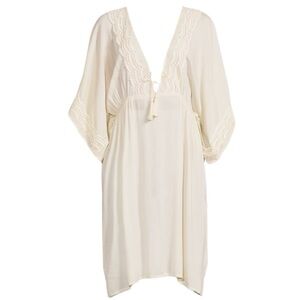 New BCBG MaxAzria Lace Trim Crinkle Dress Coverup in Ivory Cream